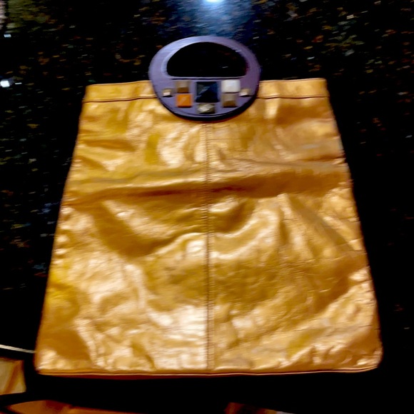 Gold Alfani Leather & wood purse or clutch - Picture 1 of 6